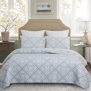 Blue Leaves Jacquard Quilt Set