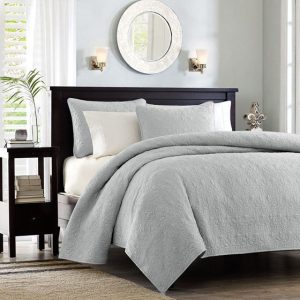 Madison Park Quebec Cotton Filled Quilt Set Grey