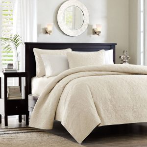 Madison Park Quebec Cotton Filled Quilt Set Cream