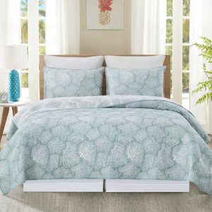 Seafoam Coral Jacquard Reversible Coverlet Set