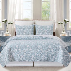 Seafoam Reef Reversible Cotton Quilt Set