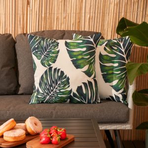 Indoor/Outdoor Tropical Print Cushion Covers - Green/White