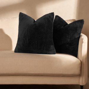 Waffle Fleece Cushion Covers - Black