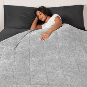 Teddy Fleece Quilted Weighted Blanket - Silver Grey
