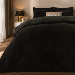 Teddy Fleece Duvet Cover Set - Black