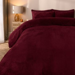 Teddy Fleece Duvet Cover Set - Burgundy