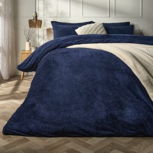 Teddy Fleece Duvet Cover Set - Navy