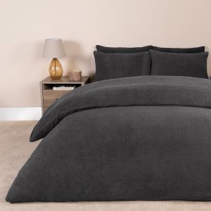 Teddy Fleece Duvet Cover Set - Charcoal Grey
