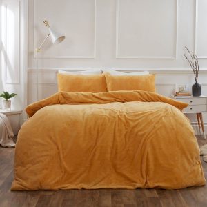Teddy Fleece Duvet Cover Set - Mustard