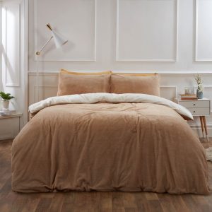 Teddy Fleece Reversible Duvet Cover Set - Latte/Cream