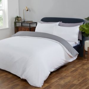 Reversible Duvet Cover Set - White/Grey