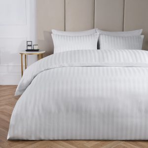 Satin Stripe Duvet Cover Set - White
