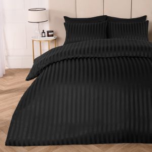 Satin Stripe Duvet Cover Set - Black