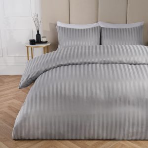 Satin Stripe Duvet Cover Set - Silver