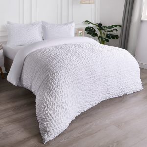 Geometric Seersucker Duvet Cover Set - White