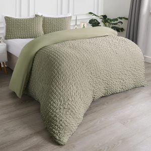 Geometric Seersucker Duvet Cover Set - Sage