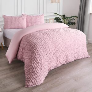 Geometric Seersucker Duvet Cover Set - Blush