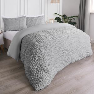 Geometric Seersucker Duvet Cover Set - Grey