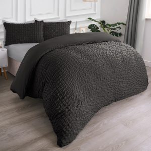 Geometric Seersucker Duvet Cover Set - Charcoal
