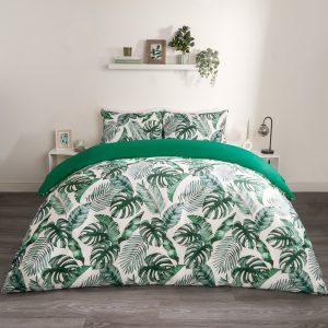 Tropical Leaf Duvet Cover Set - Forest Green
