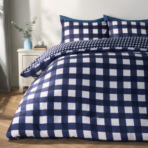 Gingham Reversible Duvet Cover Set - Navy