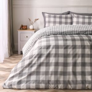 Gingham Reversible Duvet Cover Set - Grey