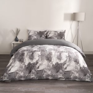 Marble Print Duvet Set - Grey/White