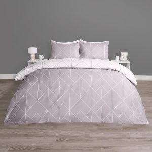 Geometric Print Reversible Duvet Cover Set - Grey
