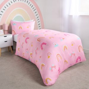 Bright Dash Rainbow Reversible Duvet Cover Set - Pink