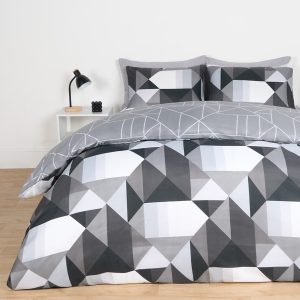 Mason Retro Geometric Reversible Duvet Cover Set - Monochrome