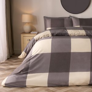 Gingham Block Check Duvet Cover Set - Grey