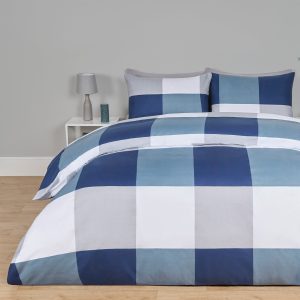 Gingham Block Check Duvet Cover Set - Navy