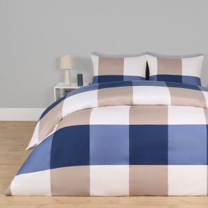 Gingham Block Check Duvet Cover Set - Navy/Beige
