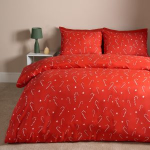 Christmas Candy Cane Duvet Cover Set, Red - Double