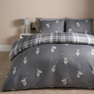 Stag Checkered Reversible Duvet Set - Charcoal