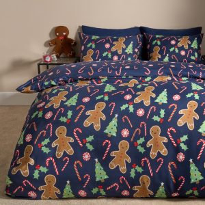 Gingerbread Man Candy Cane Reversible Duvet Set - Navy