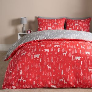 Scandi Christmas Reversible Duvet Set - Red/Grey