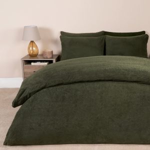 Teddy Fleece Duvet Cover Set - Woodland Green