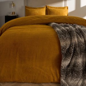 Teddy Fleece Duvet Cover Set - Ochre