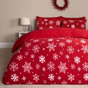 Snowflake Teddy Duvet Set - Red