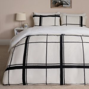 Oakley Grid Teddy Duvet Cover Set - Natural/Black