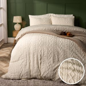 Cable Knit Sherpa Fleece Duvet Cover Set - Cream