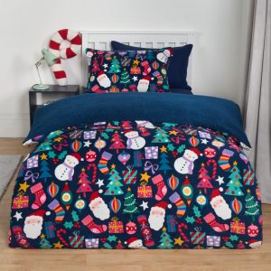 Christmas Festive Fun Fleece Duvet Set - Navy