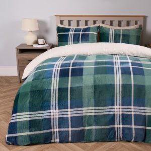 Hudson Check Fleece Duvet Set - Navy/Green