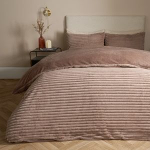 Ribbed Faux Fur Duvet Cover Set - Mink