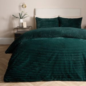 Ribbed Faux Fur Duvet Cover Set - Forest Green