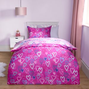 Neon Hearts Reversible Duvet Cover Set - Pink