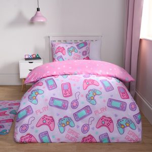 Gaming Print Reversible Duvet Cover Set - Lilac