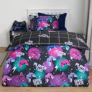 Neon Gaming Check Reversible Duvet Cover Set - Black