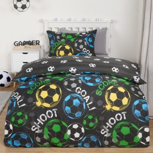 Football Graphic Reversible Duvet Cover Set - Black